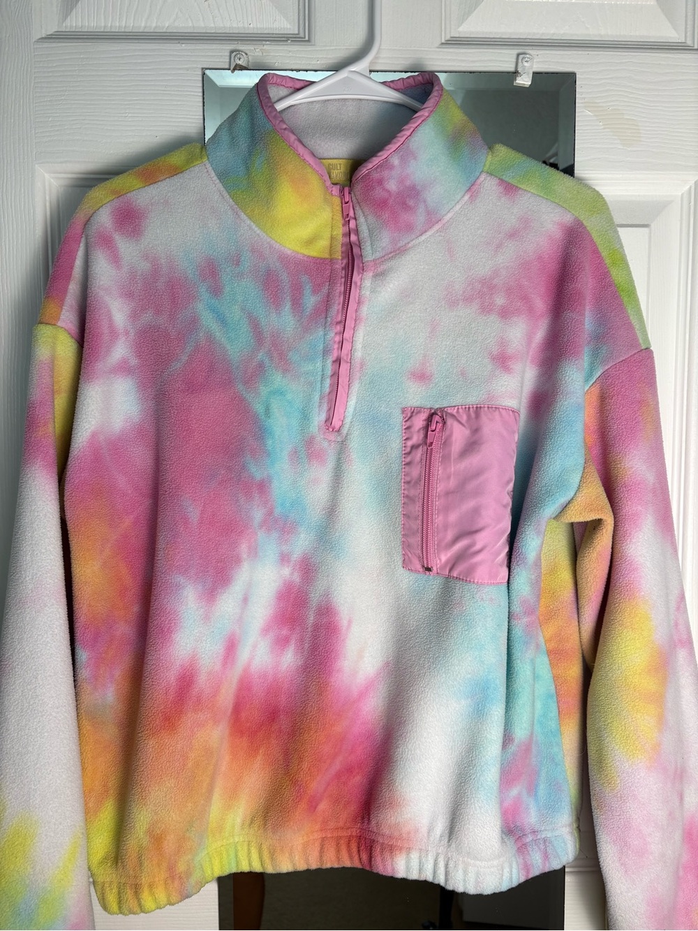 Women’s Tie-Dye Half-Zip Pullover Fleece Jacket - Pink Multi Size L